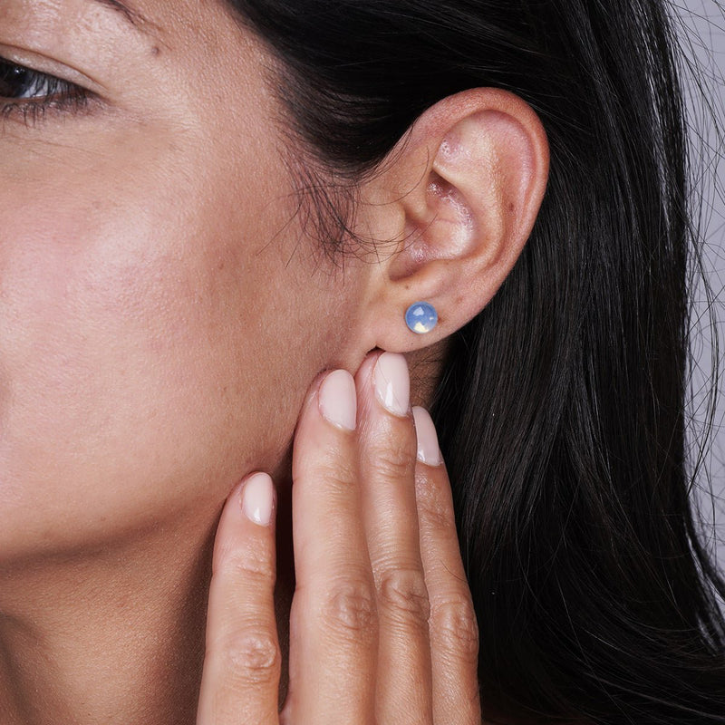 Opal-Mondstein | 925er Sterlingsilber | Mini-Edelstein-Ohrstecker