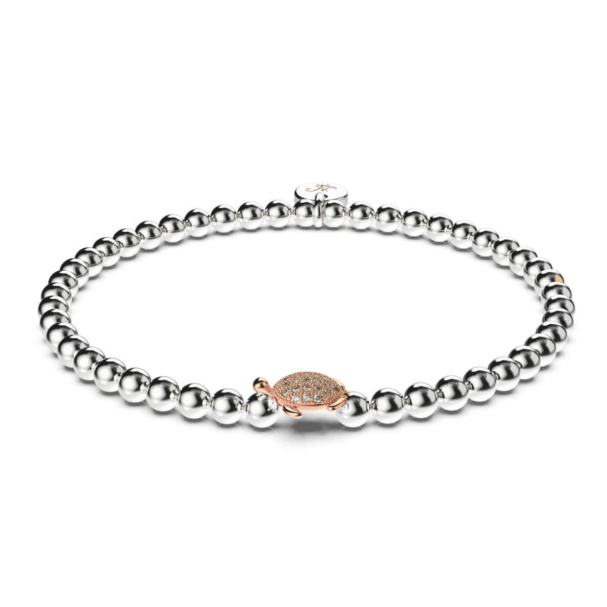 Tortuga | 925 Sterling Silber Weiß & Roségold Vermeil | CZ Diamant Meeresschildkröten Armband