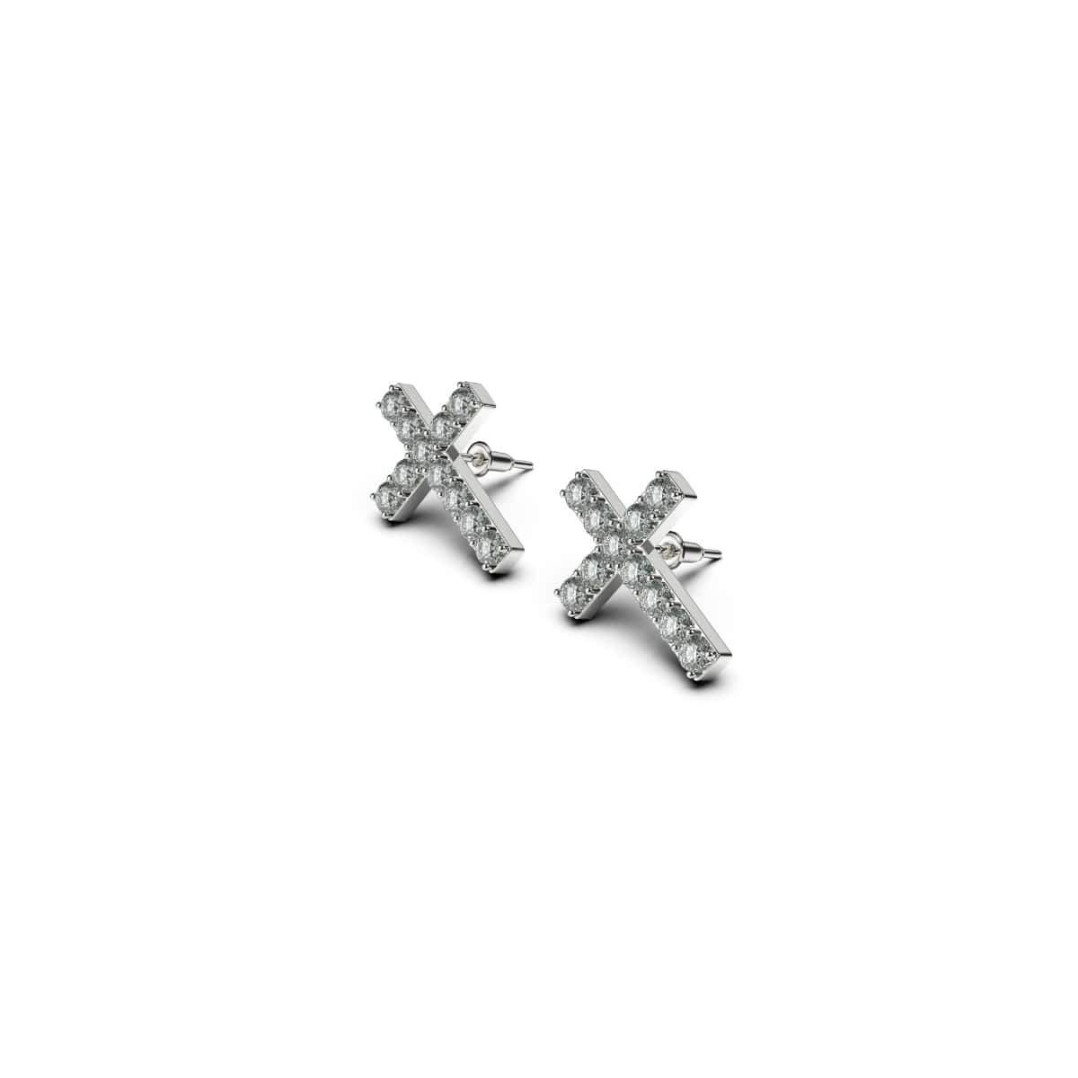 Gesegnet | 925er Sterlingsilber | CZ-Diamant-Kreuz-Ohrringe