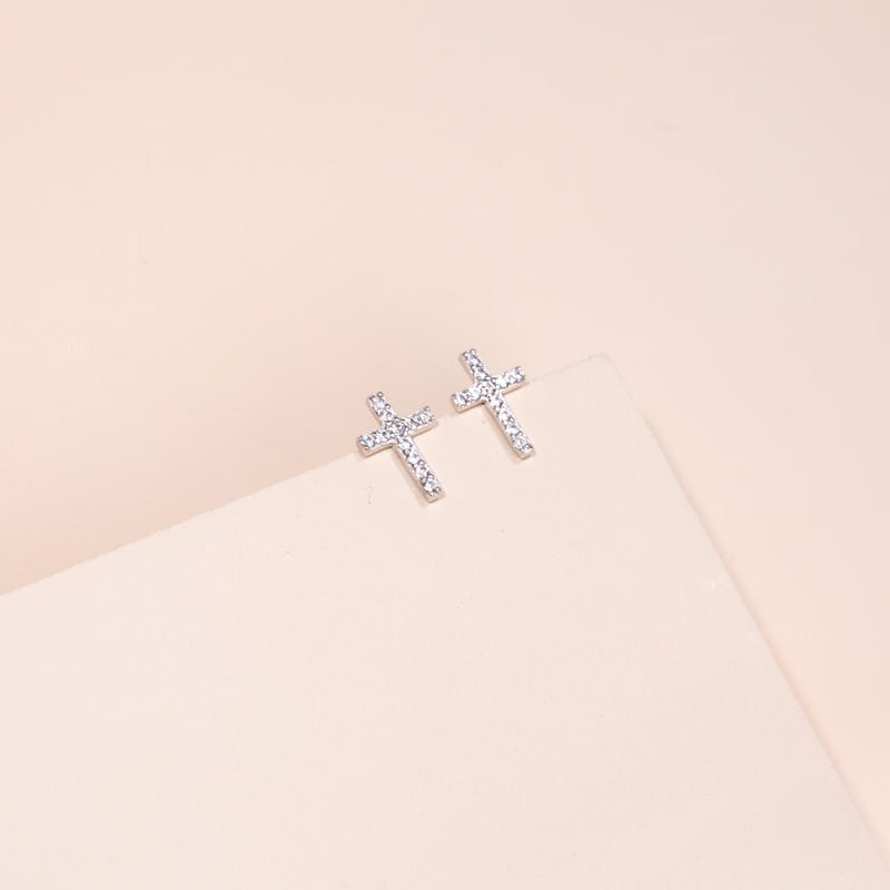 Gesegnet | 925er Sterlingsilber | CZ-Diamant-Kreuz-Ohrringe