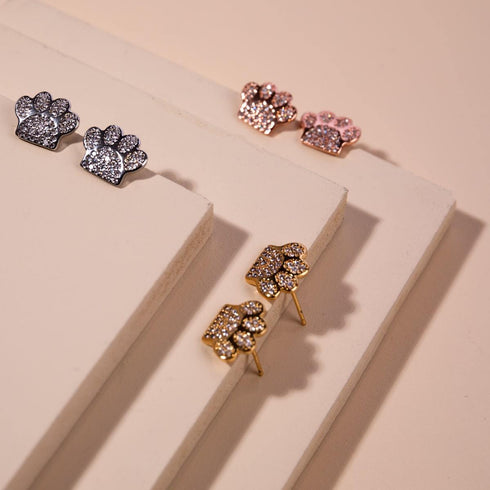 Pfote | Gold Vermeil | CZ Diamant-Ohrringe mit Welpen-Print