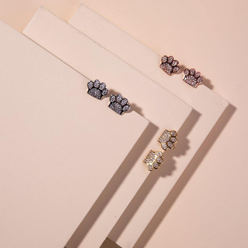 Pfote | Gold Vermeil | CZ Diamant-Ohrringe mit Welpen-Print