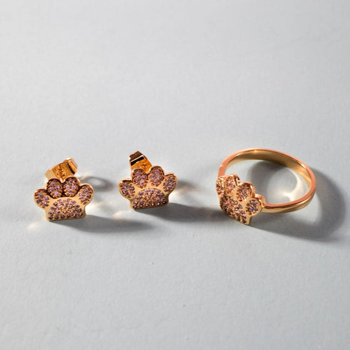 Pfote | Gold Vermeil | CZ Diamant-Ohrringe mit Welpen-Print