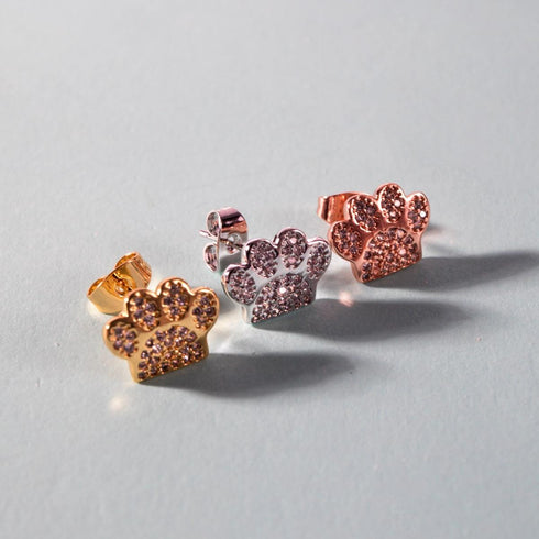 Pfote | Gold Vermeil | CZ Diamant-Ohrringe mit Welpen-Print