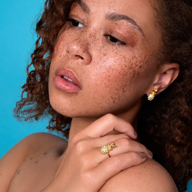 Pina Colada | Gold Vermeil | Ananas-Ohrringe mit CZ-Diamanten