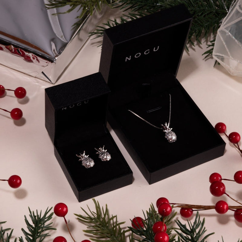 Pina Colada | Weißgold Vermeil | Ananas-Ohrringe mit CZ-Diamanten