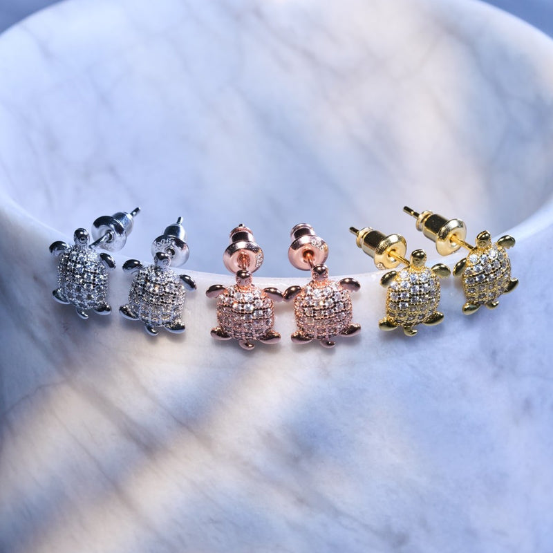 Tortuga | Roségold Vermeil | CZ Diamant Meeresschildkröten Ohrringe