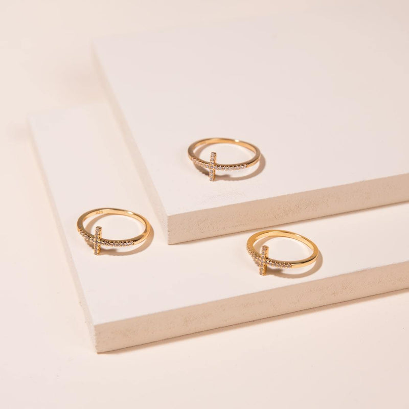 Gesegnet | Gold Vermeil | CZ Diamant Kreuz Ring