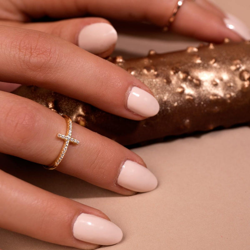 Gesegnet | Gold Vermeil | CZ Diamant Kreuz Ring