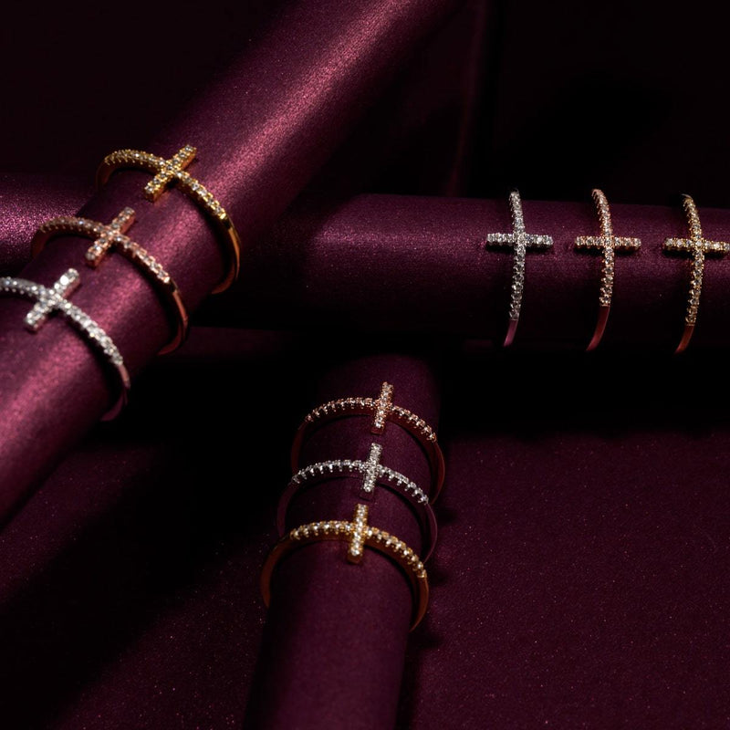 Gesegnet | Gold Vermeil | CZ Diamant Kreuz Ring