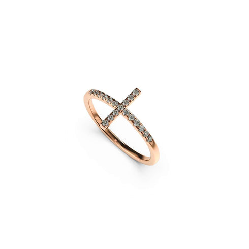 Gesegnet | Roségold Vermeil | CZ Diamant Kreuz Ring