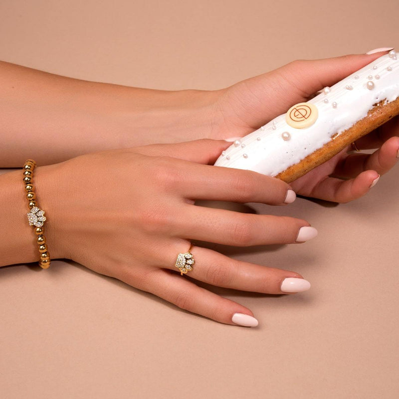 Pfote | Gold Vermeil | CZ Diamant-Ring mit Welpen-Print