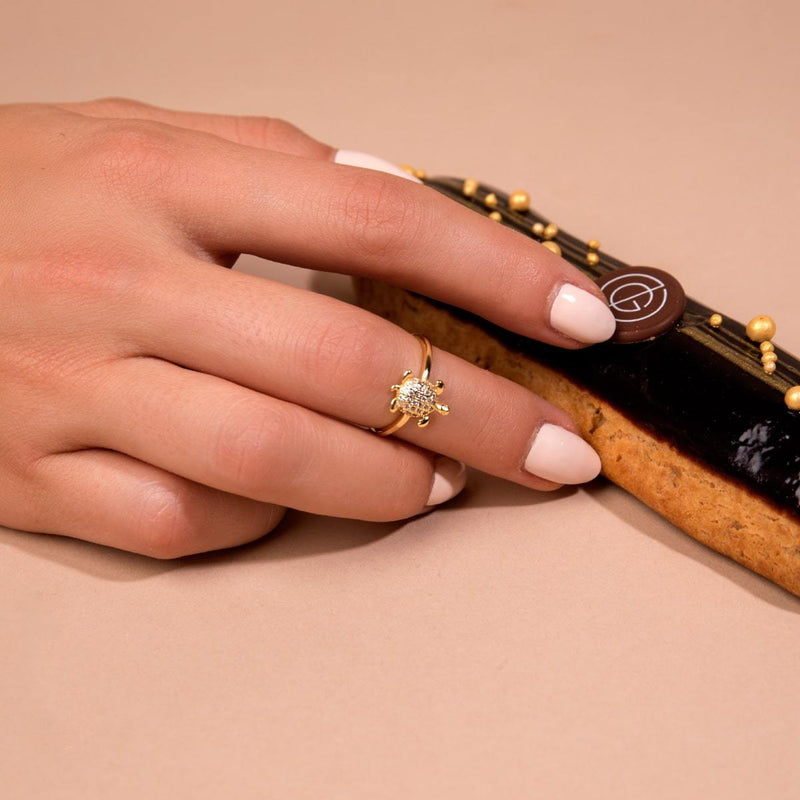Tortuga | Gold Vermeil | CZ Diamant Meeresschildkrötenring