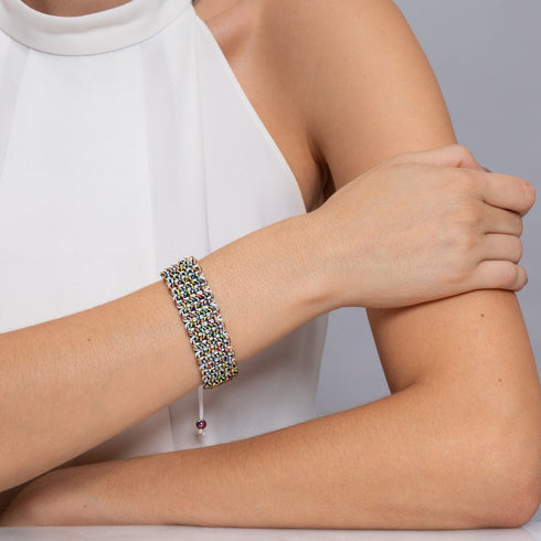 Chamäleon-Links | Deluxe Kismet Armband | Weiß x Einhorn Silber