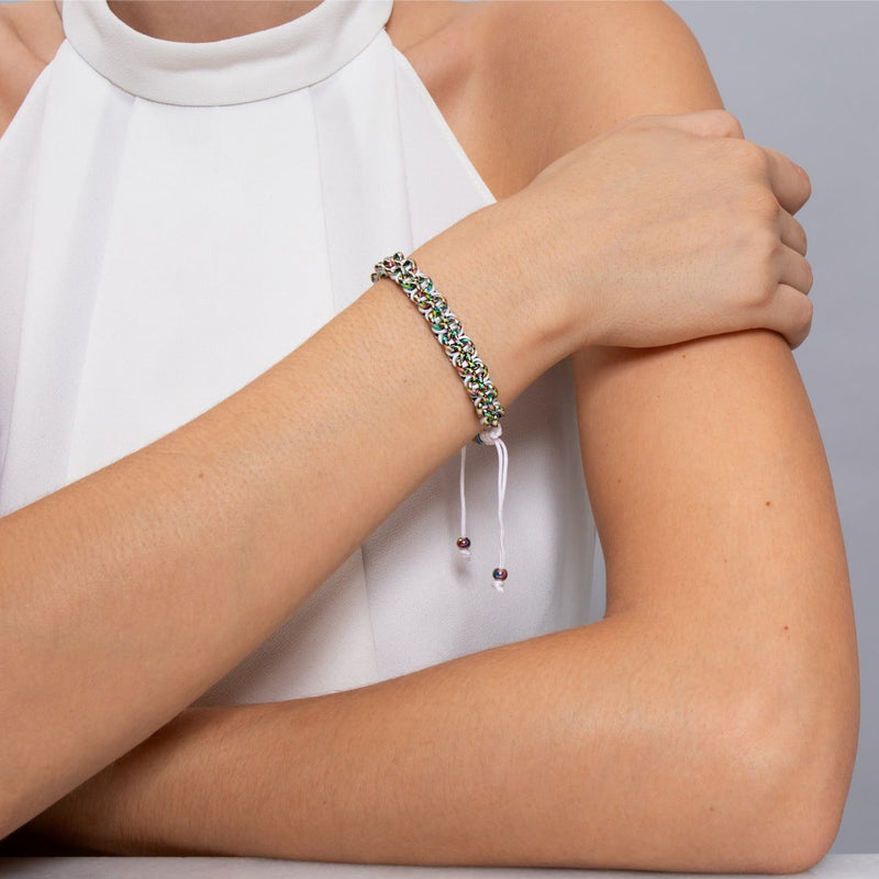 Chamäleon-Glieder | Mini-Kismet-Armband | Weiß x Einhorn Silber