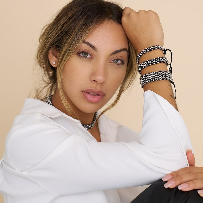 Panda Links | Mini Kismet Armband | Schwarz x Silber