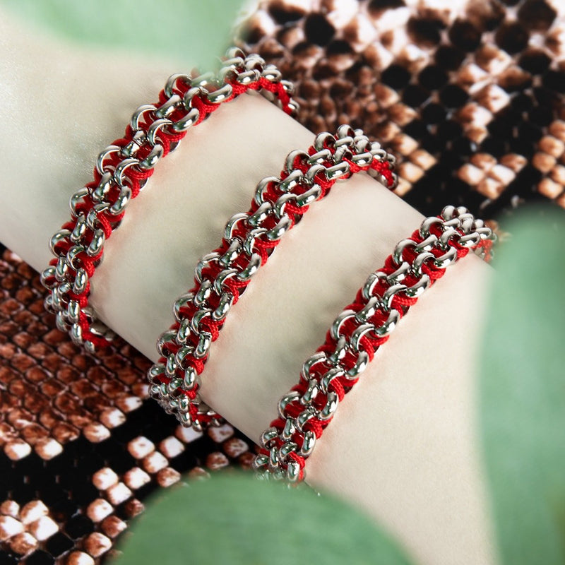 Rote Panda-Glieder | Mini-Kismet-Armband | Rot x Silber