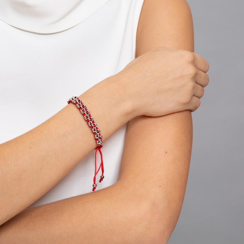 Rote Panda-Glieder | Mini-Kismet-Armband | Rot x Silber