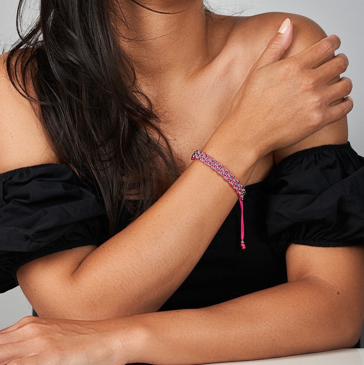 Roségoldene Löffler-Glieder | Mini-Kismet-Armband | Neonpink x Silber