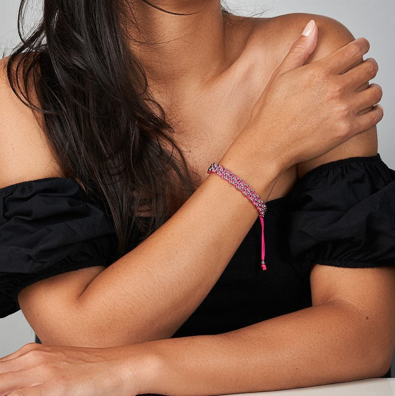 Roségoldene Löffler-Glieder | Mini-Kismet-Armband | Neonpink x Silber