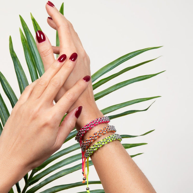 Roségoldene Löffler-Glieder | Mini-Kismet-Armband | Neonpink x Silber