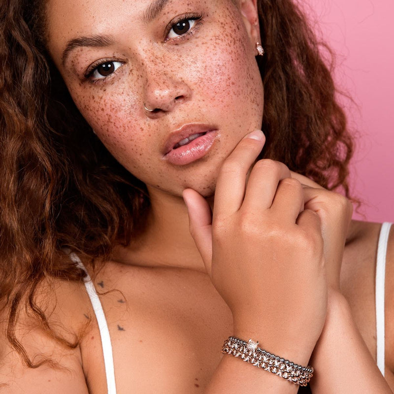 Baumfaultier-Glieder | Mini-Kismet-Armband | Weiß x Roségold