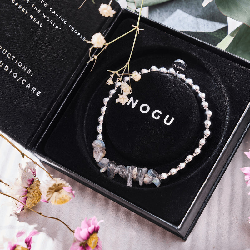 Labradorit | Silber | Armband aus ungeschliffenem Edelstein