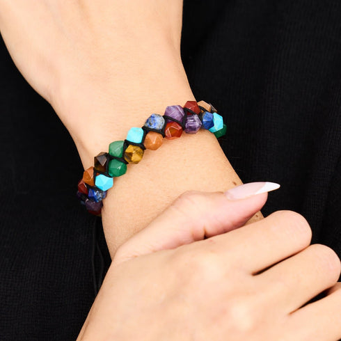 Regenbogenchakra | 7 Edelstein-Geom-Armband | Silber