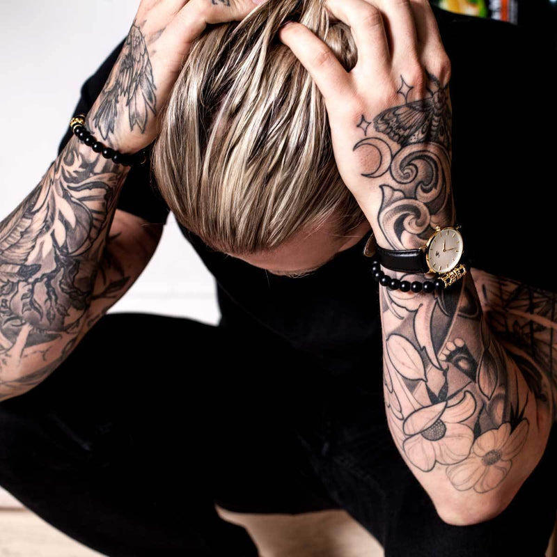 Krone aus 18 Karat Gold | Mattschwarzer Achat | Armband mit Königreichsperlen | Herren