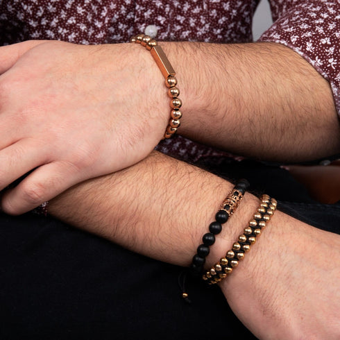 Krone aus 18 Karat Roségold | Mattschwarzer Achat | Armband mit Königreichsperlen | Herren