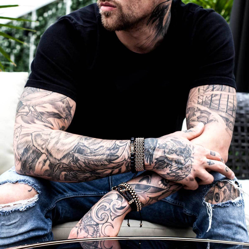 Krone aus 18 Karat Roségold | Mattschwarzer Achat | Armband mit Königreichsperlen | Herren