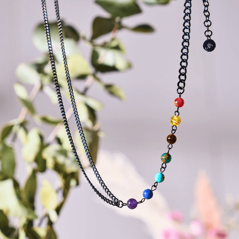 Regenbogenchakra | Fußkettchen mit 7 Edelsteinen | Rotguss