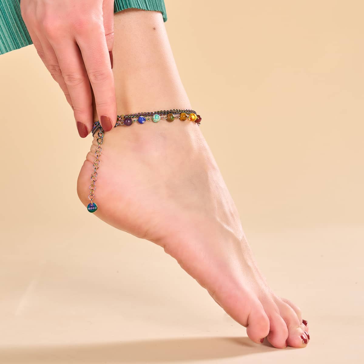 Regenbogenchakra | Fußkettchen mit 7 Edelsteinen | Einhorn Silber