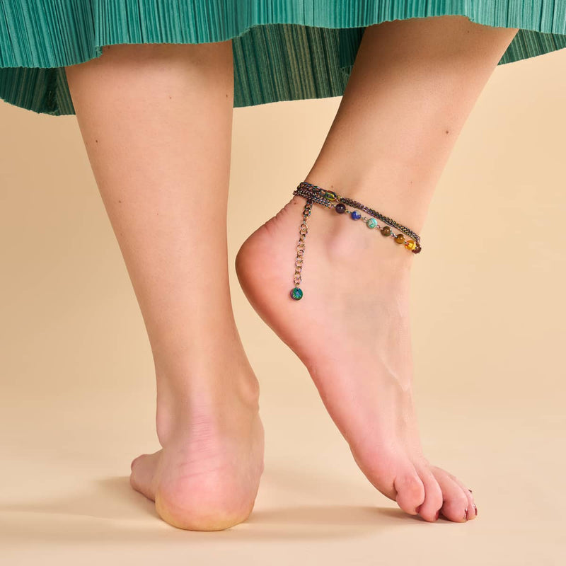 Regenbogenchakra | Fußkettchen mit 7 Edelsteinen | Einhorn Silber