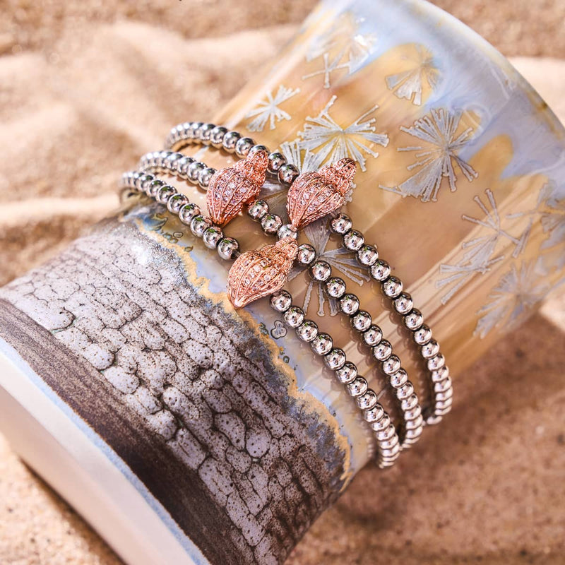 Isla | 18 Karat Roségold & Silber | Kristall-Muschel-Charm-Armband