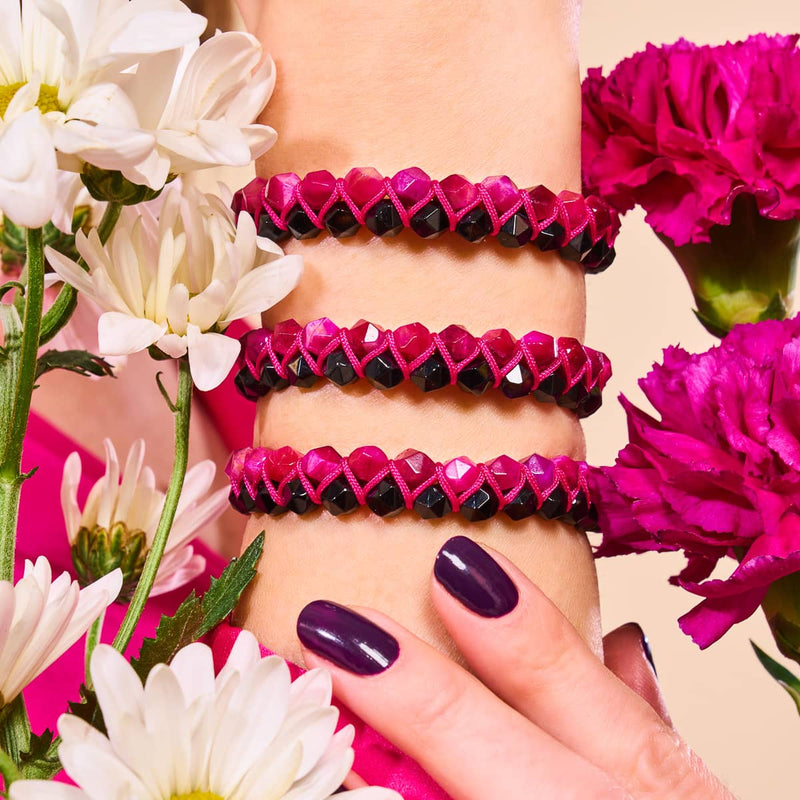 Magentaquarz & Schwarzer Achat | Roségold | Doppeltes Geom-Armband