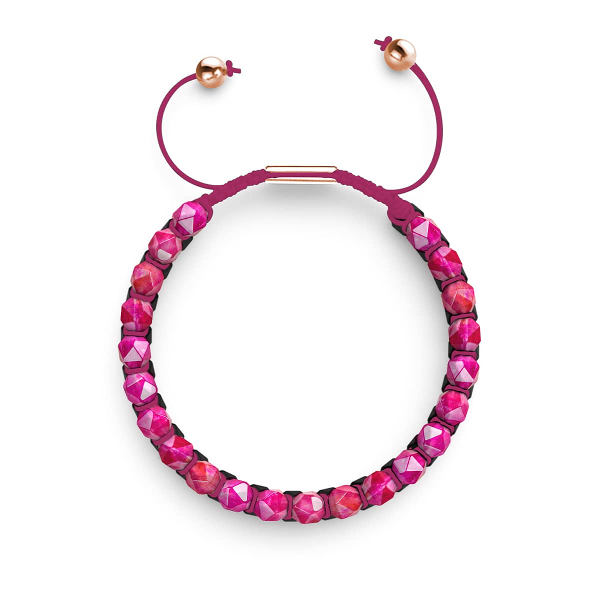 Magentaquarz & Schwarzer Achat | Roségold | Doppeltes Geom-Armband