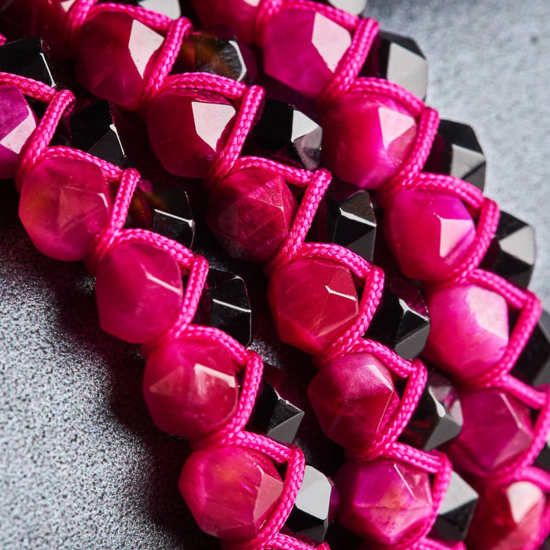 Magentaquarz & Schwarzer Achat | Roségold | Doppeltes Geom-Armband