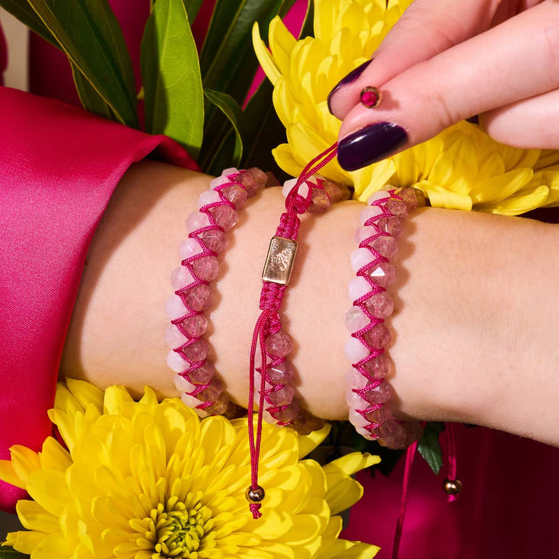 Rosenquarz & Rosa Quarz | Roségold | Doppeltes Geom-Armband