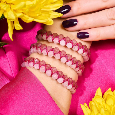 Rosenquarz & Rosa Quarz | Roségold | Doppeltes Geom-Armband