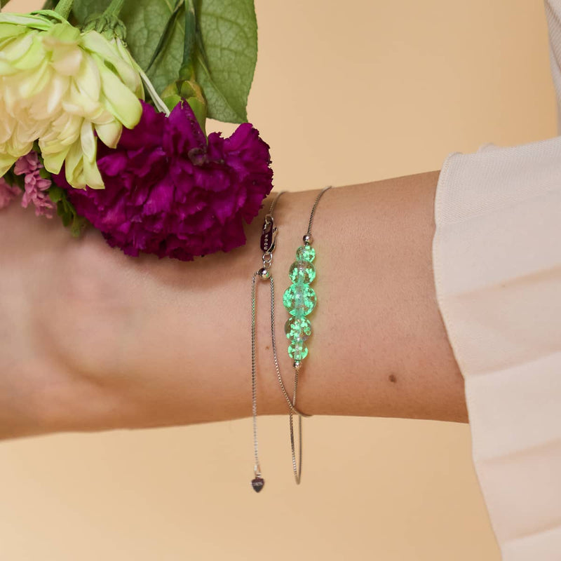 Flieder | 925 Sterling Silber | Glühwürmchen-Glas-Fußkettchen mit Unendlichkeitsverschluss