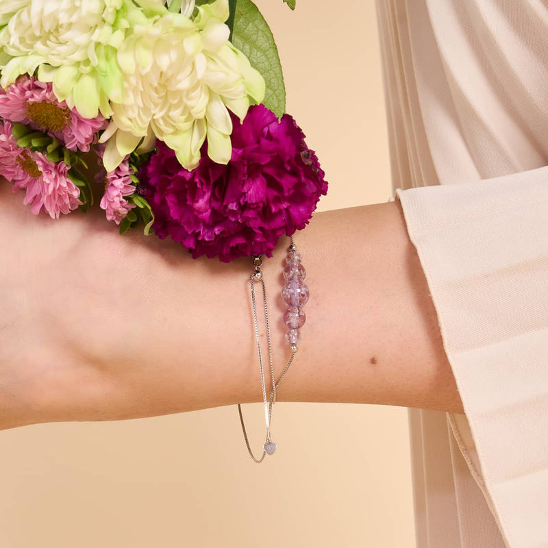 Flieder | 925 Sterling Silber | Glühwürmchen-Glas-Fußkettchen mit Unendlichkeitsverschluss