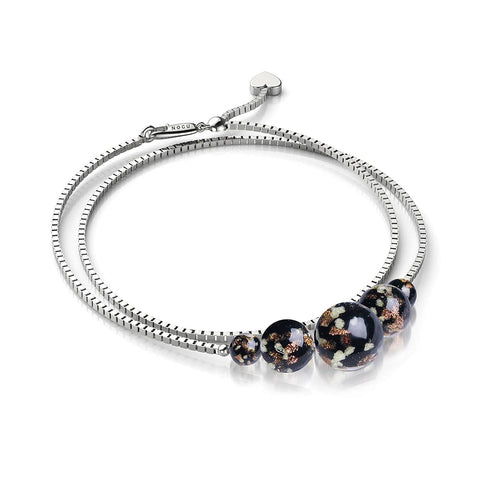 Obsidian | 925er Sterlingsilber | Glühwürmchen-Glas-Fußkettchen mit Unendlichkeitsverschluss