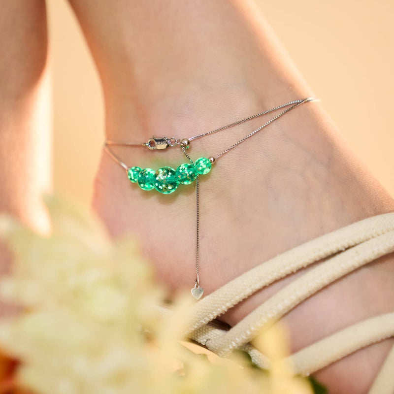 Blaugrün | 925er Sterlingsilber | Glühwürmchen-Fußkettchen mit Unendlichkeitsverschluss