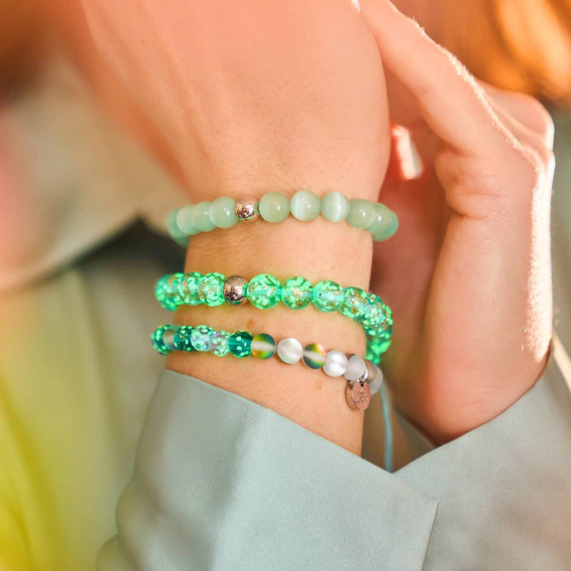 Arktisblau | Silber | Glühwürmchen-Glas-Makramee-Armband