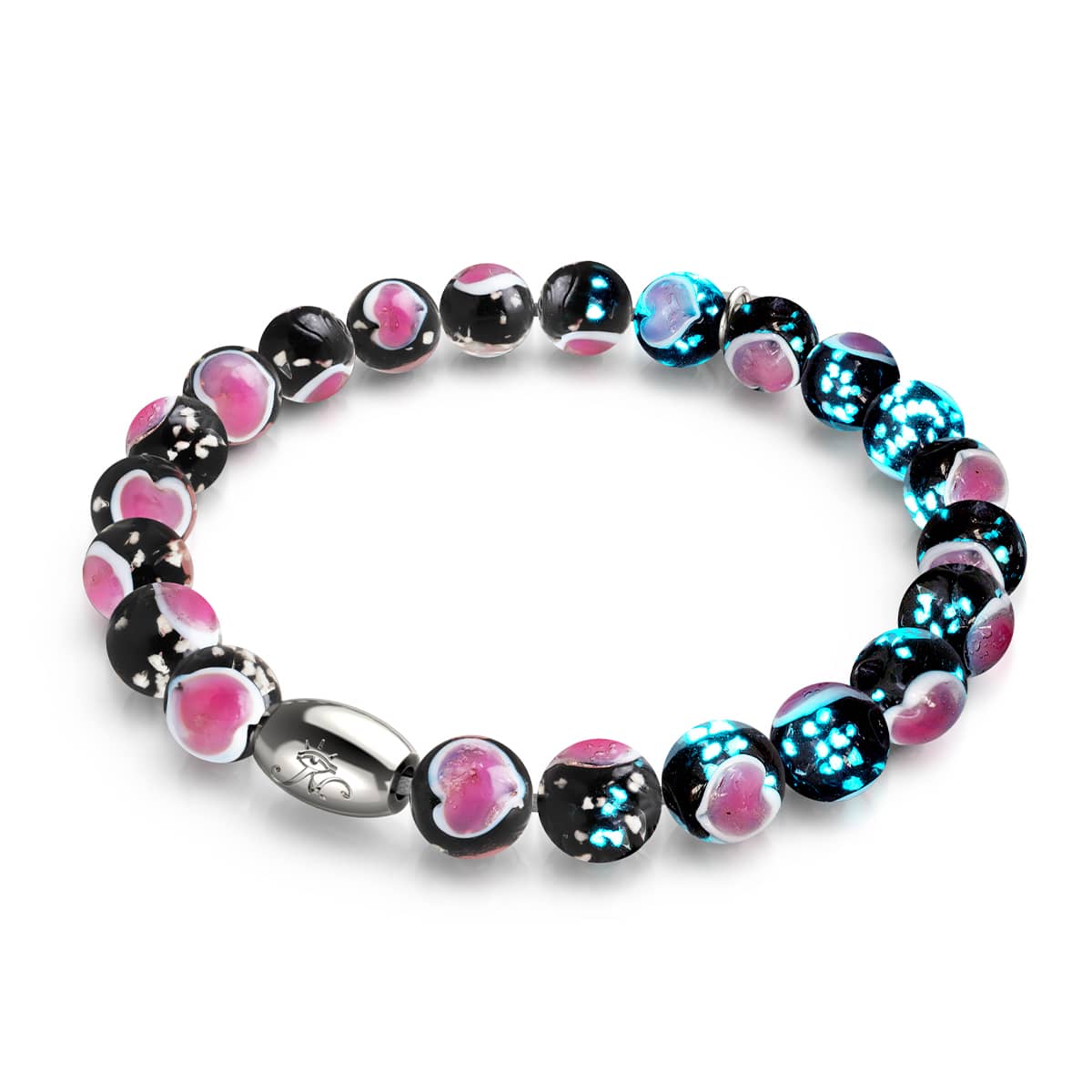 Schwarz x Pink | 925 Sterling Silber | Firefly Glas Liebesarmband
