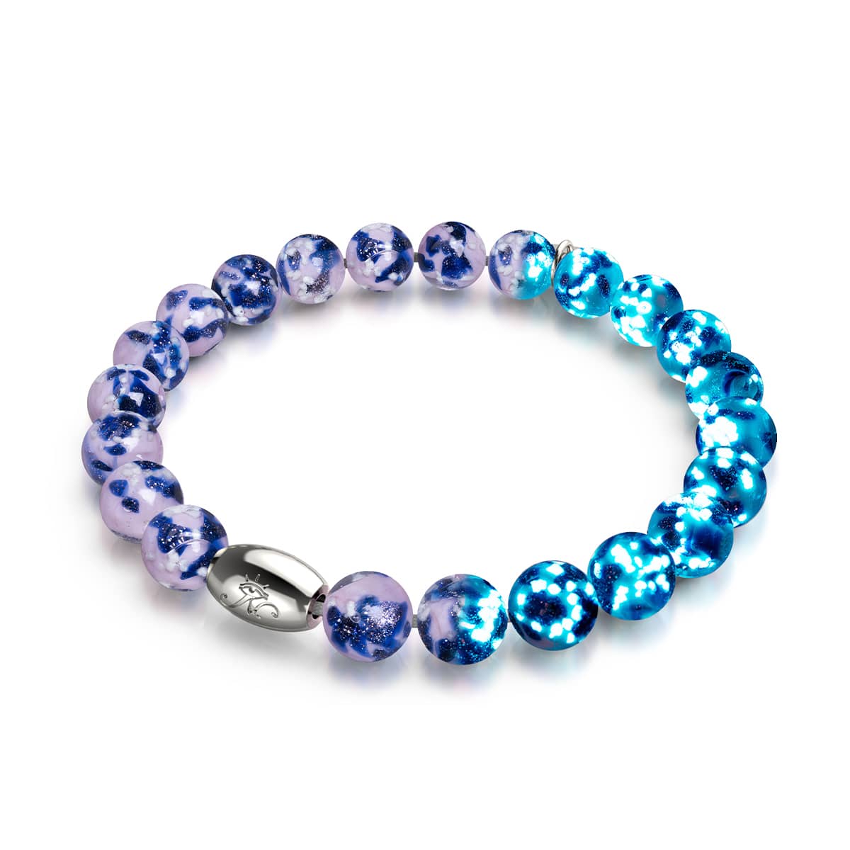 Blaue Iris | 925er Sterlingsilber | Glühwürmchen-Glasarmband