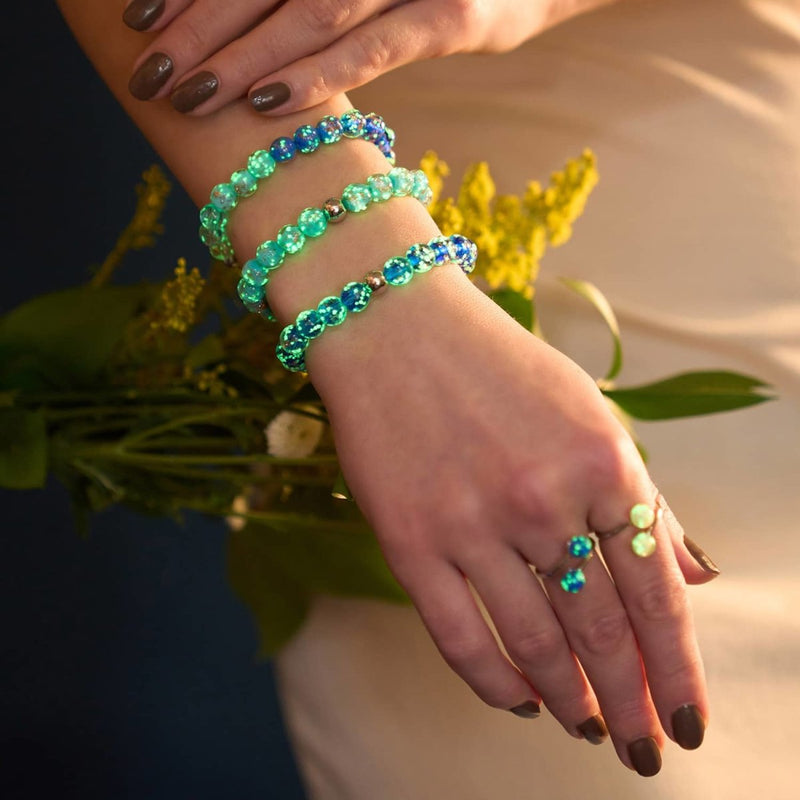 Blaues Ombre | 925 Sterling Silber | Glühwürmchen-Glasarmband