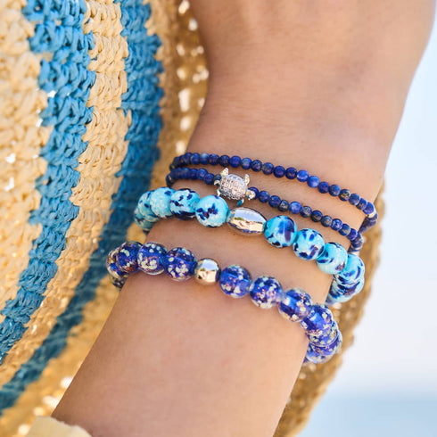 Blaue Gischt | 925 Sterling Silber | Glühwürmchen-Glasarmband
