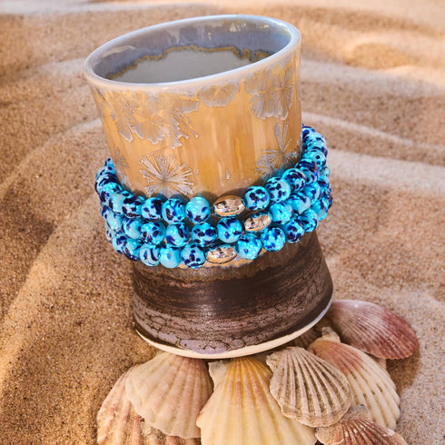 Blaue Gischt | 925 Sterling Silber | Glühwürmchen-Glasarmband